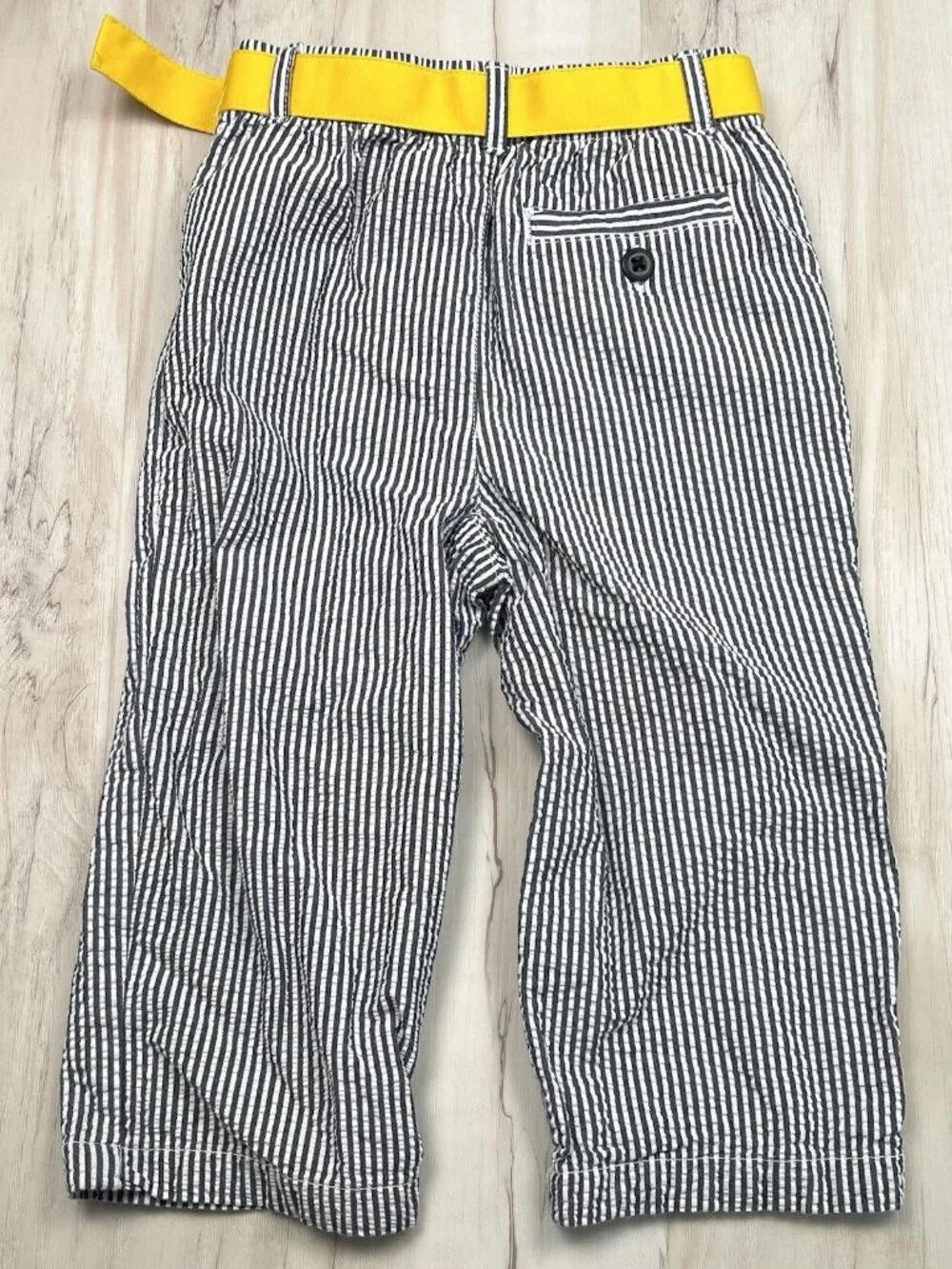 POLO by Ralph Lauren Boys 24M Blue Stripe Seersucker PANTS w/ Yellow Belt EUC